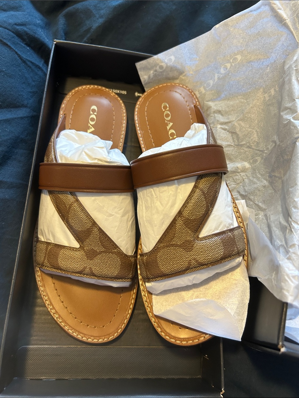 Coach Brown Monogram Slide Sandals
